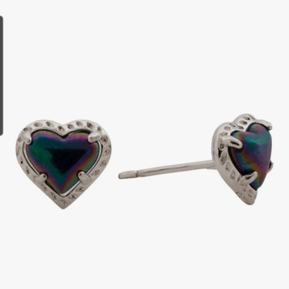 Kendra Scott Anna Stud Heart Earrings Navy Irridescent NWT